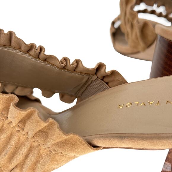 Ann Taylor Ruffle Heels Mule Sandal SZ 8.5 Womens Tan Boho Chic Casual Vacation - Picture 8 of 12
